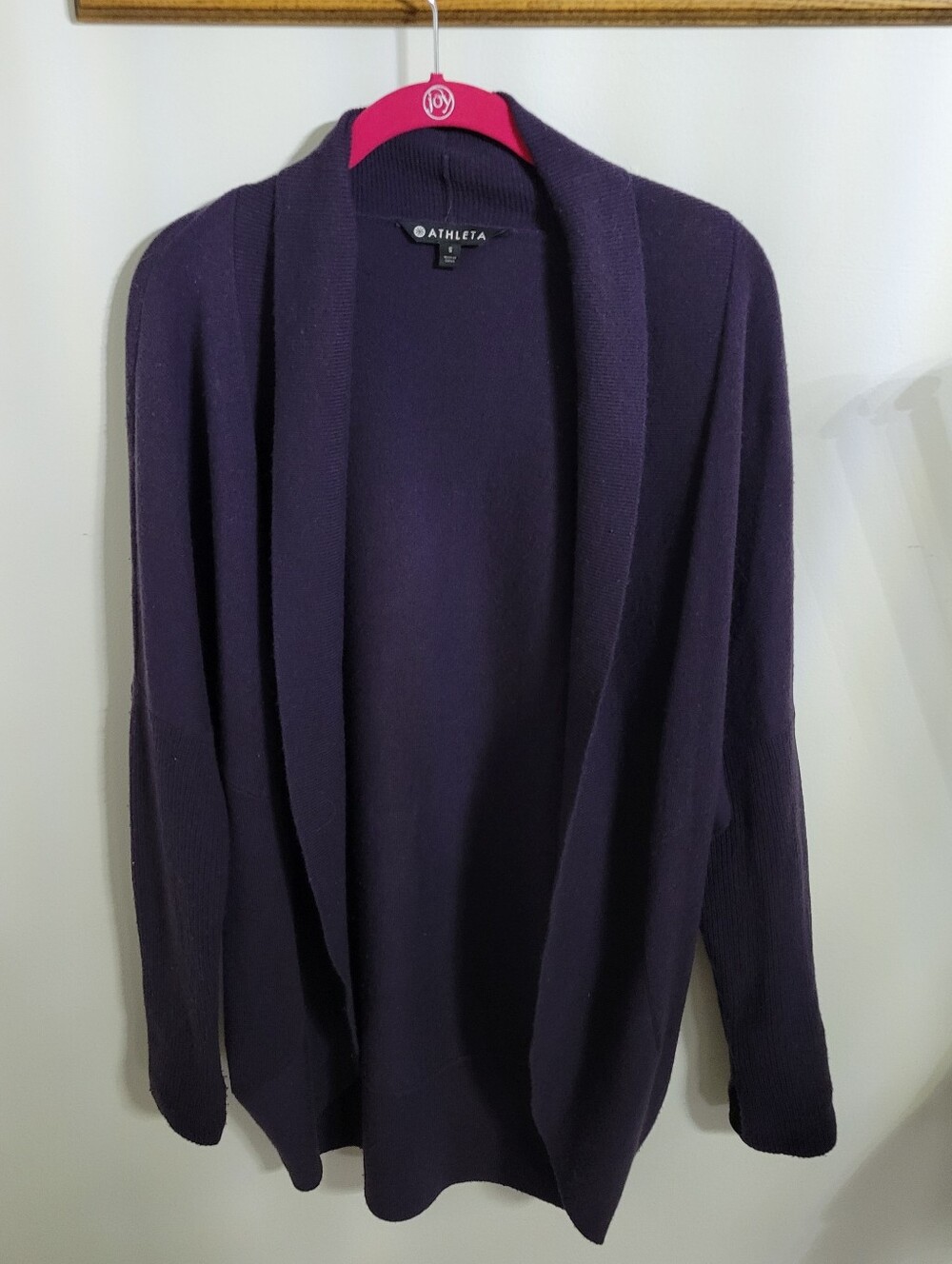 Athleta Finale Wool Cashmere Deep Purple Open-Front Knit Cardigan, Size S